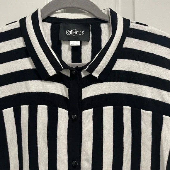 Collectif Lailie Striped 60's Cardigan Black White Buttons - 2X - EUC - Picture 3 of 12